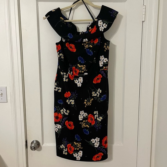 Off Shoulder Black / Floral Cocktail Dress - Picture 1 of 1